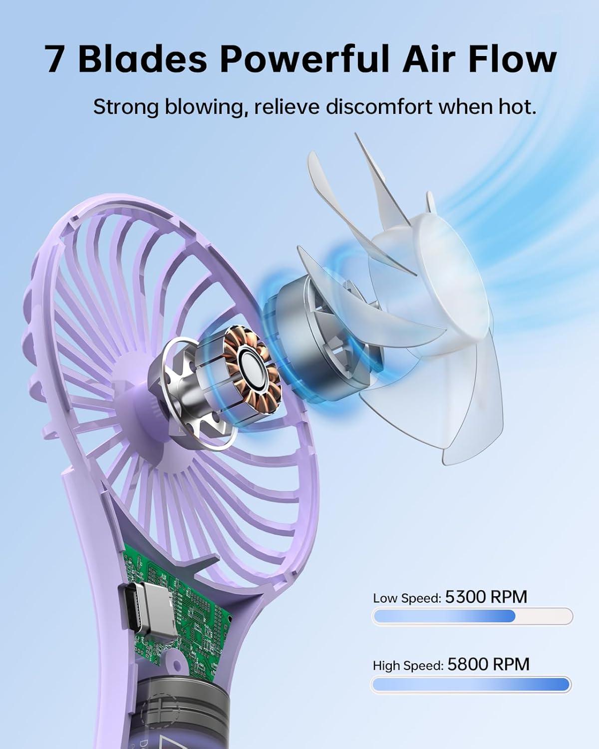 image:imageTriPole Portable Handheld Fan Mini Personal Fan with 3 Speeds Powerful Battery Hand Held Fans for Travel Trip Outdoor Concerts Cute Small Rechargeable Lash Fans for Makeup Skincare Drying CreamPurple