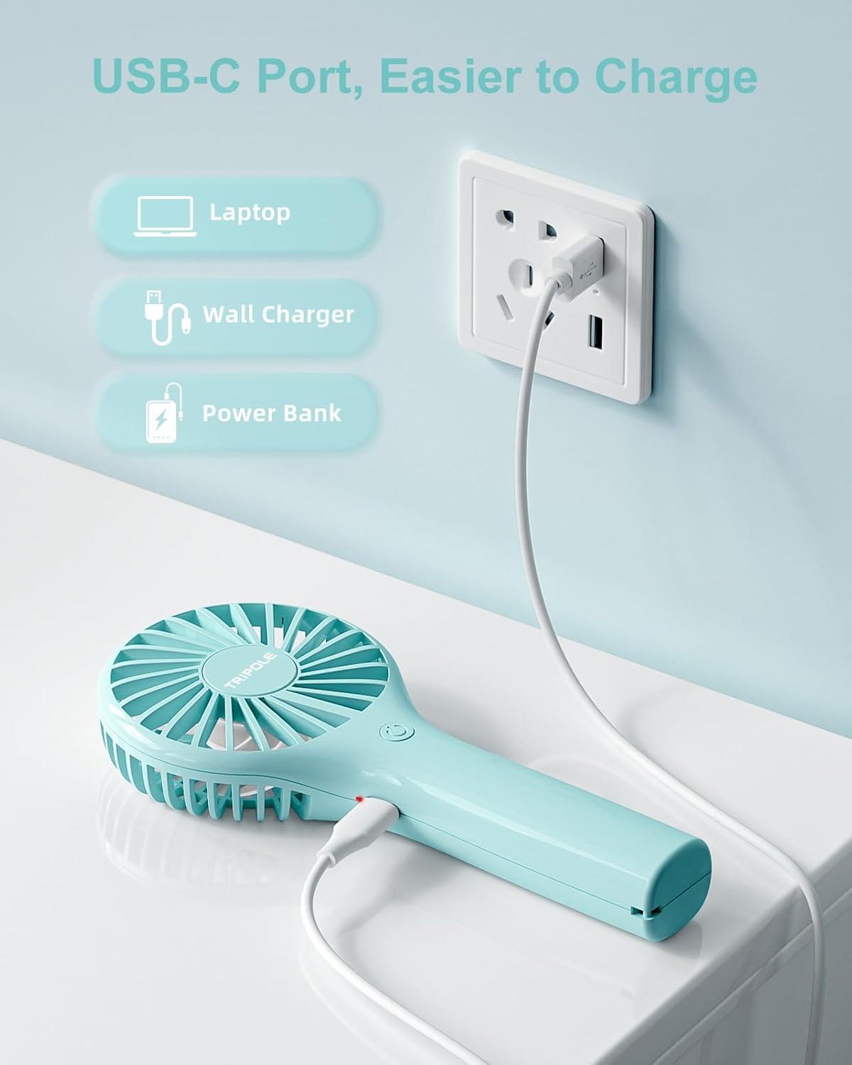 image:imageTriPole Portable Handheld Fan Mini Personal Fan with 3 Speeds Powerful Battery Hand Held Fans for Travel Trip Outdoor Concerts Cute Small Rechargeable Lash Fans for Makeup Skincare Drying CreamCyan3 Speed