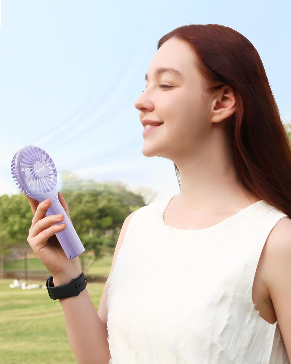 image:imageTriPole Portable Handheld Fan Mini Personal Fan with 3 Speeds Powerful Battery Hand Held Fans for Travel Trip Outdoor Concerts Cute Small Rechargeable Lash Fans for Makeup Skincare Drying CreamPurple3 Speed
