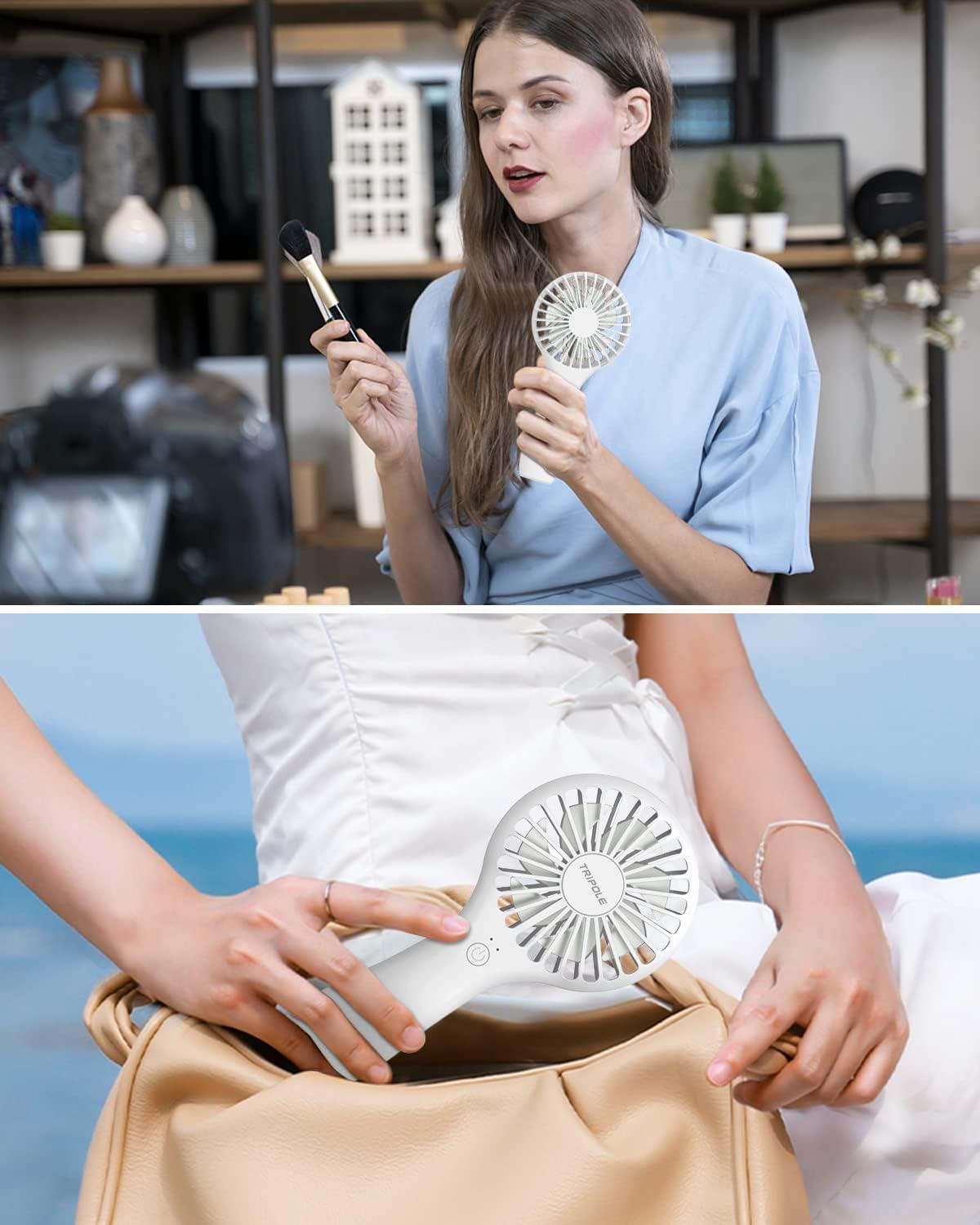image:imageTriPole Portable Handheld Fan Mini Personal Fan with 3 Speeds Powerful Battery Hand Held Fans for Travel Trip Outdoor Concerts Cute Small Rechargeable Lash Fans for Makeup Skincare Drying CreamWhite