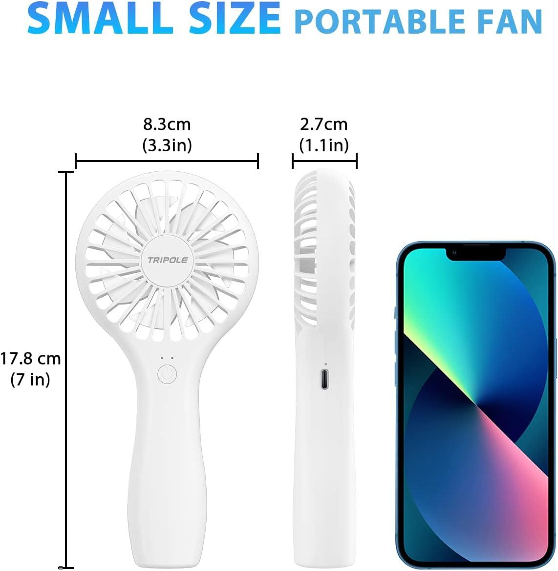 image:imageTriPole Portable Handheld Fan Mini Personal Fan with 3 Speeds Powerful Battery Hand Held Fans for Travel Trip Outdoor Concerts Cute Small Rechargeable Lash Fans for Makeup Skincare Drying CreamWhite