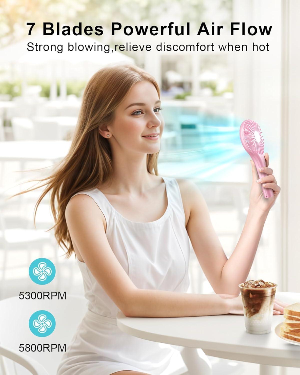 image:imageTriPole Portable Handheld Fan Mini Personal Fan with 3 Speeds Powerful Battery Hand Held Fans for Travel Trip Outdoor Concerts Cute Small Rechargeable Lash Fans for Makeup Skincare Drying CreamPink