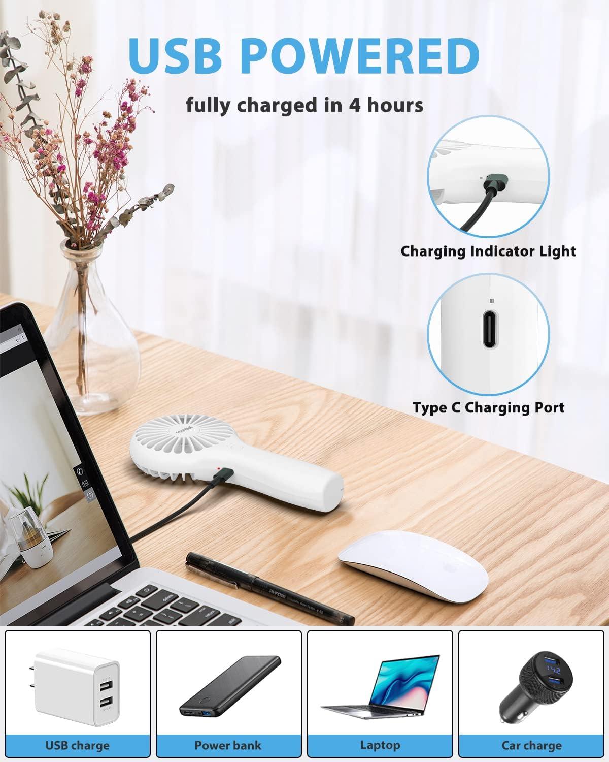 image:imageTriPole Portable Handheld Fan Mini Personal Fan with 3 Speeds Powerful Battery Hand Held Fans for Travel Trip Outdoor Concerts Cute Small Rechargeable Lash Fans for Makeup Skincare Drying CreamWhite