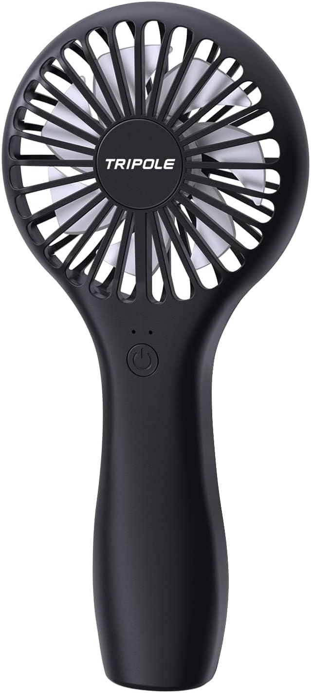 image:imageTriPole Portable Handheld Fan Mini Personal Fan with 3 Speeds Powerful Battery Hand Held Fans for Travel Trip Outdoor Concerts Cute Small Rechargeable Lash Fans for Makeup Skincare Drying CreamBlack