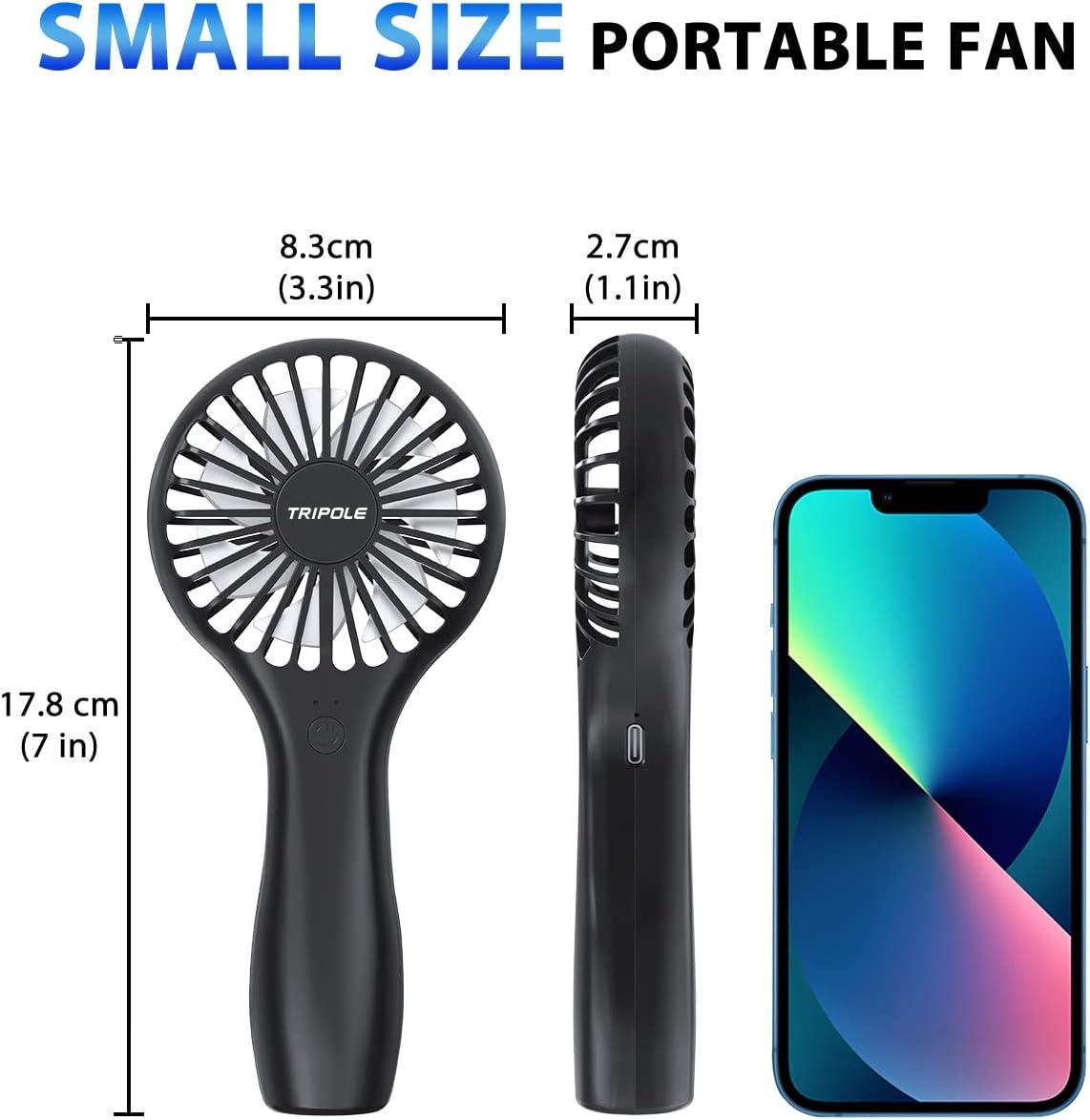 image:imageTriPole Portable Handheld Fan Mini Personal Fan with 3 Speeds Powerful Battery Hand Held Fans for Travel Trip Outdoor Concerts Cute Small Rechargeable Lash Fans for Makeup Skincare Drying CreamBlack