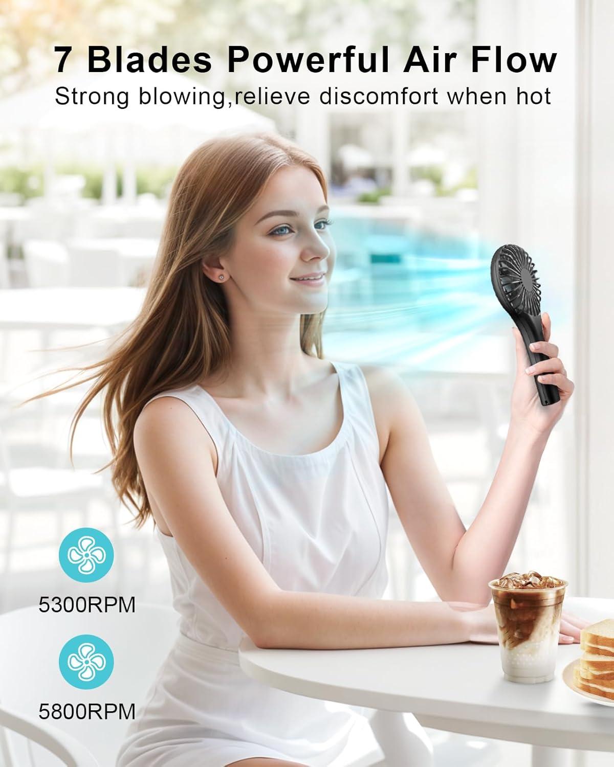 image:imageTriPole Portable Handheld Fan Mini Personal Fan with 3 Speeds Powerful Battery Hand Held Fans for Travel Trip Outdoor Concerts Cute Small Rechargeable Lash Fans for Makeup Skincare Drying CreamBlack
