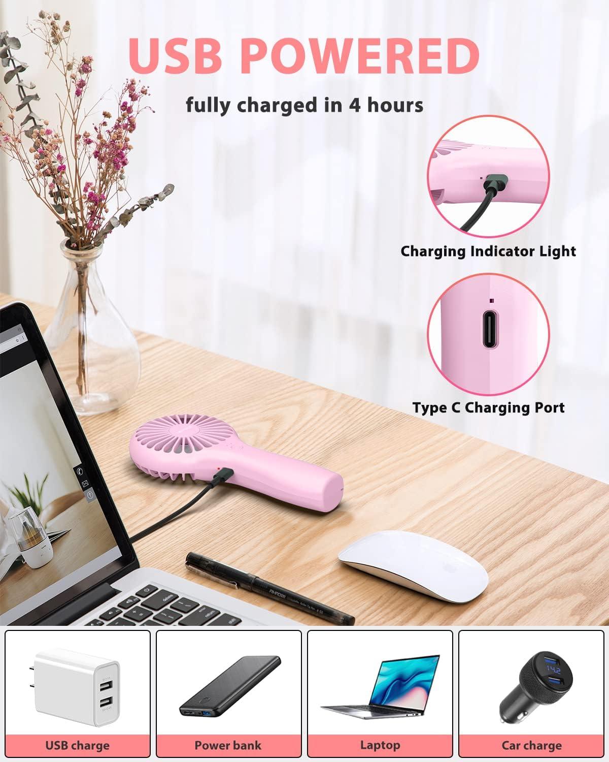 image:imageTriPole Portable Handheld Fan Mini Personal Fan with 3 Speeds Powerful Battery Hand Held Fans for Travel Trip Outdoor Concerts Cute Small Rechargeable Lash Fans for Makeup Skincare Drying CreamPink
