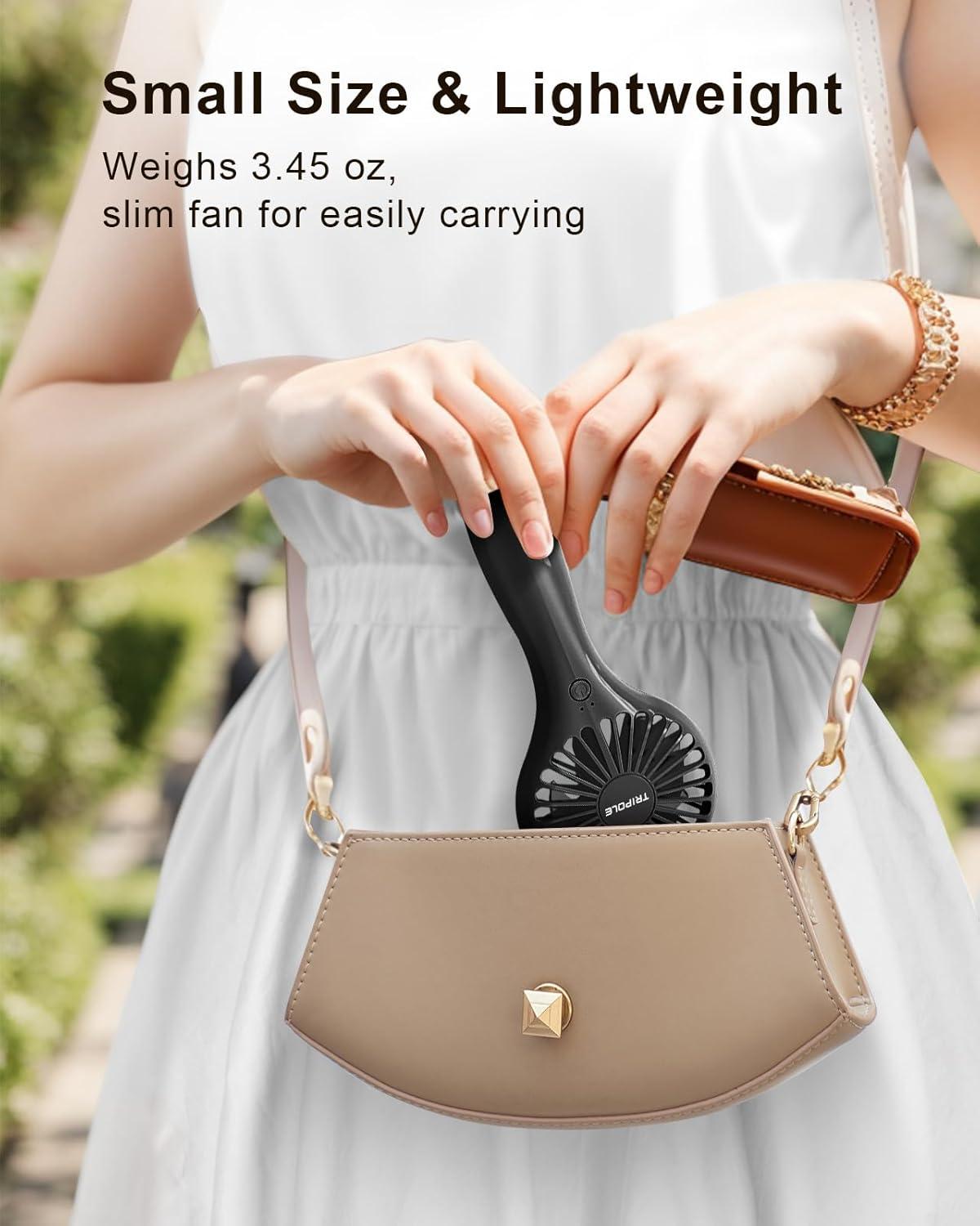 image:imageTriPole Portable Handheld Fan Mini Personal Fan with 3 Speeds Powerful Battery Hand Held Fans for Travel Trip Outdoor Concerts Cute Small Rechargeable Lash Fans for Makeup Skincare Drying CreamBlack