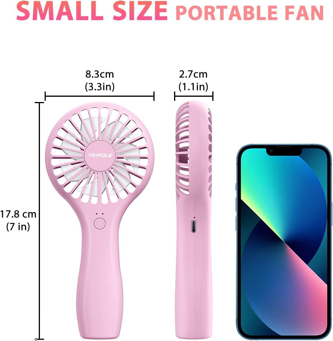 image:imageTriPole Portable Handheld Fan Mini Personal Fan with 3 Speeds Powerful Battery Hand Held Fans for Travel Trip Outdoor Concerts Cute Small Rechargeable Lash Fans for Makeup Skincare Drying CreamPink