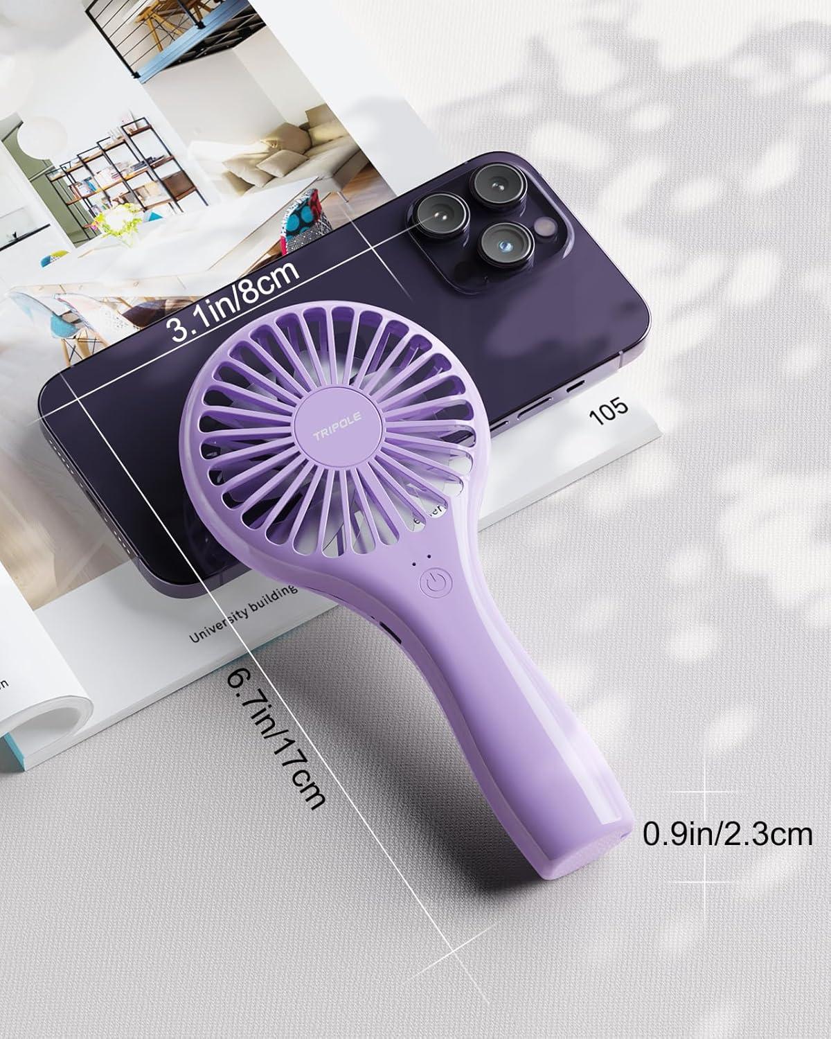 image:imageTriPole Portable Handheld Fan Mini Personal Fan with 3 Speeds Powerful Battery Hand Held Fans for Travel Trip Outdoor Concerts Cute Small Rechargeable Lash Fans for Makeup Skincare Drying CreamPurple