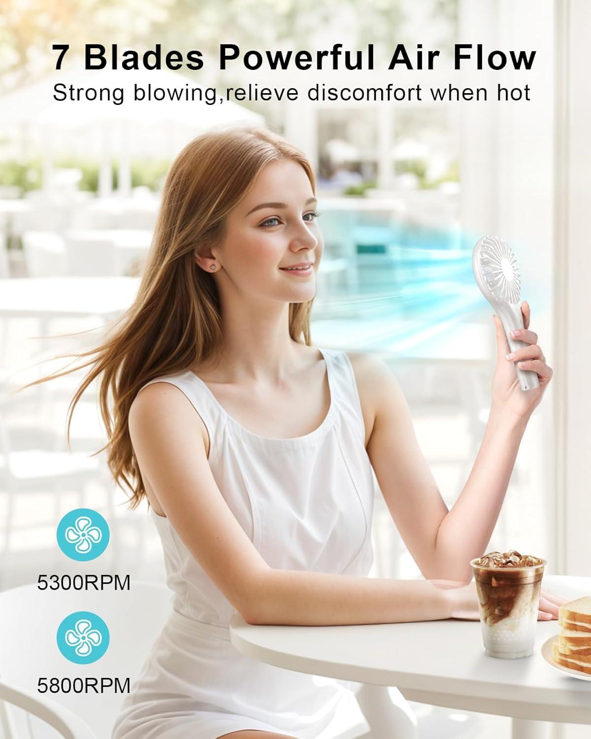 image:imageTriPole Portable Handheld Fan Mini Personal Fan with 3 Speeds Powerful Battery Hand Held Fans for Travel Trip Outdoor Concerts Cute Small Rechargeable Lash Fans for Makeup Skincare Drying CreamWhite