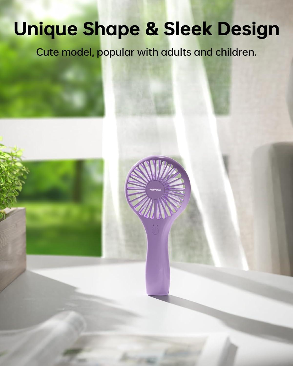 image:imageTriPole Portable Handheld Fan Mini Personal Fan with 3 Speeds Powerful Battery Hand Held Fans for Travel Trip Outdoor Concerts Cute Small Rechargeable Lash Fans for Makeup Skincare Drying CreamPurple