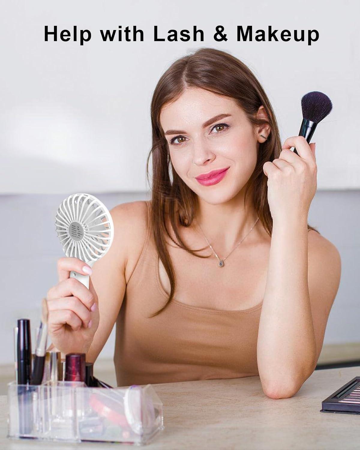 image:imageTriPole Portable Handheld Fan Mini Personal Fan with 3 Speeds Powerful Battery Hand Held Fans for Travel Trip Outdoor Concerts Cute Small Rechargeable Lash Fans for Makeup Skincare Drying CreamWhite