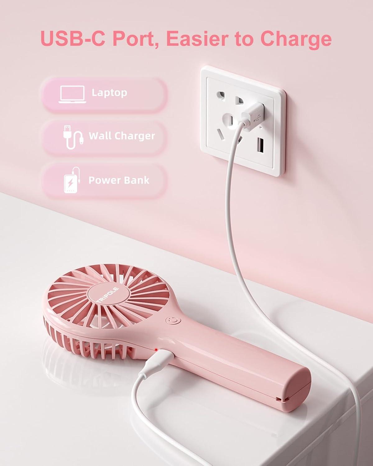 image:imageTriPole Portable Handheld Fan Mini Personal Fan with 3 Speeds Powerful Battery Hand Held Fans for Travel Trip Outdoor Concerts Cute Small Rechargeable Lash Fans for Makeup Skincare Drying CreamPink3 Speed