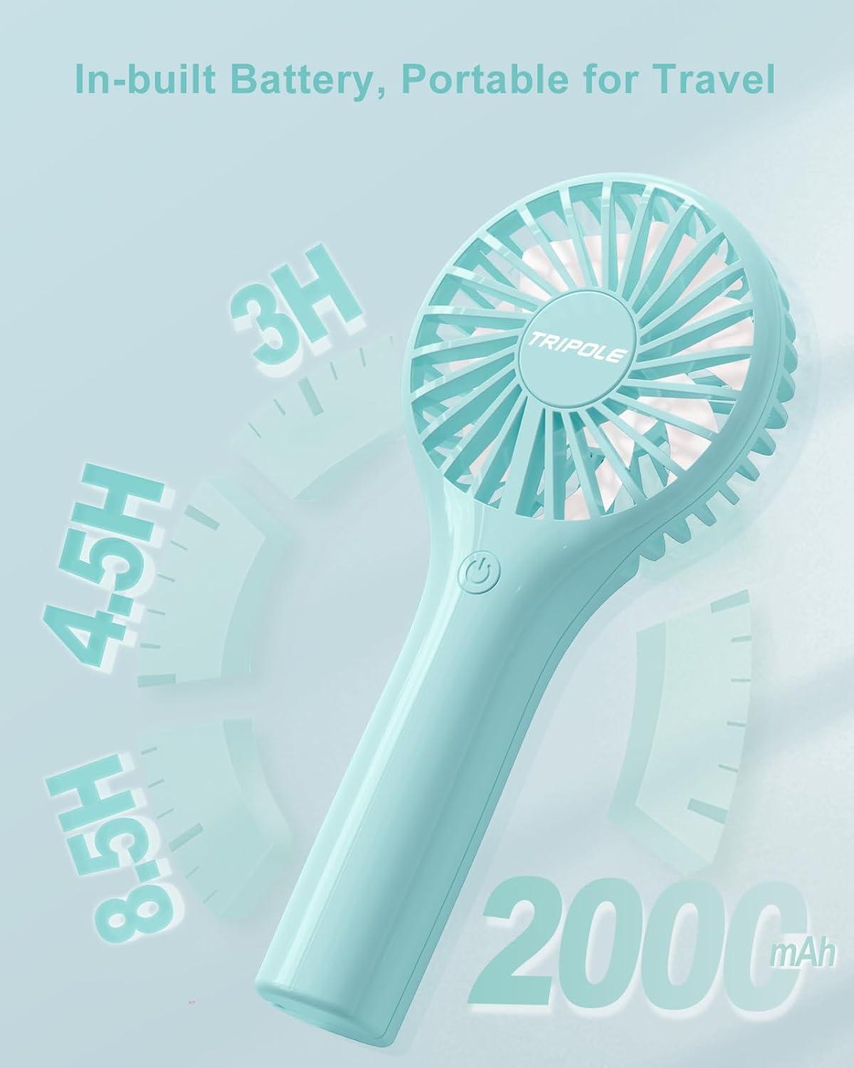 image:imageTriPole Portable Handheld Fan Mini Personal Fan with 3 Speeds Powerful Battery Hand Held Fans for Travel Trip Outdoor Concerts Cute Small Rechargeable Lash Fans for Makeup Skincare Drying CreamCyan3 Speed