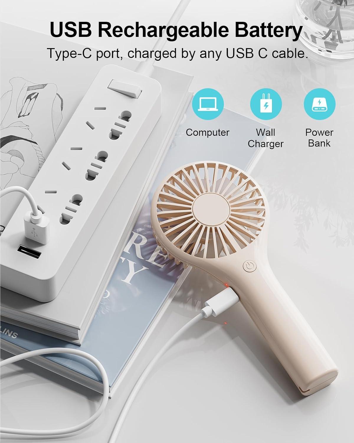 image:imageTriPole Portable Handheld Fan Mini Personal Fan with 3 Speeds Powerful Battery Hand Held Fans for Travel Trip Outdoor Concerts Cute Small Rechargeable Lash Fans for Makeup Skincare Drying CreamCream3 Speed