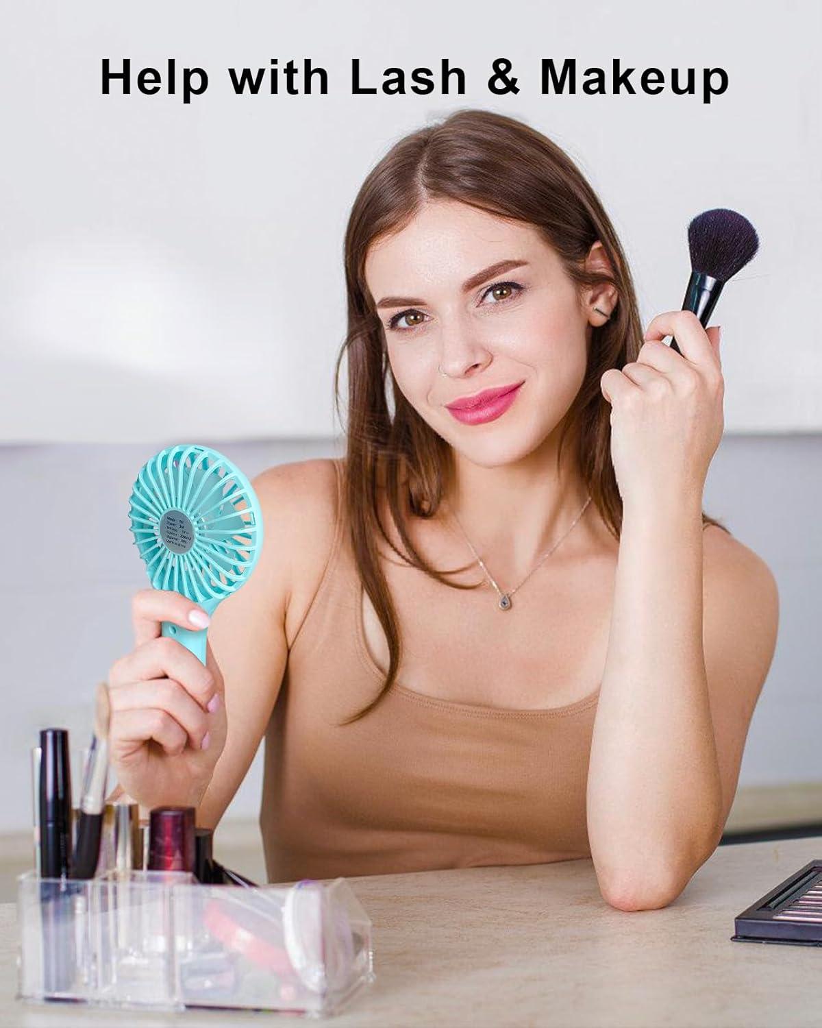 image:imageTriPole Portable Handheld Fan Mini Personal Fan with 3 Speeds Powerful Battery Hand Held Fans for Travel Trip Outdoor Concerts Cute Small Rechargeable Lash Fans for Makeup Skincare Drying CreamBlue