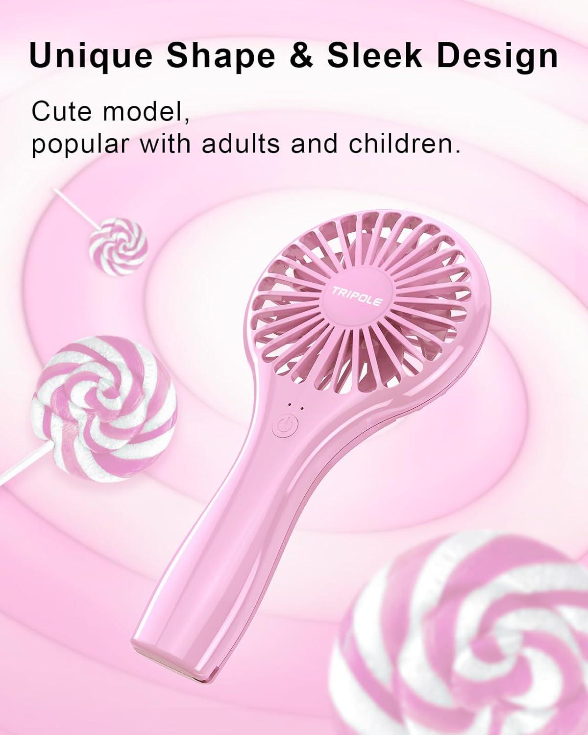 image:imageTriPole Portable Handheld Fan Mini Personal Fan with 3 Speeds Powerful Battery Hand Held Fans for Travel Trip Outdoor Concerts Cute Small Rechargeable Lash Fans for Makeup Skincare Drying CreamPink