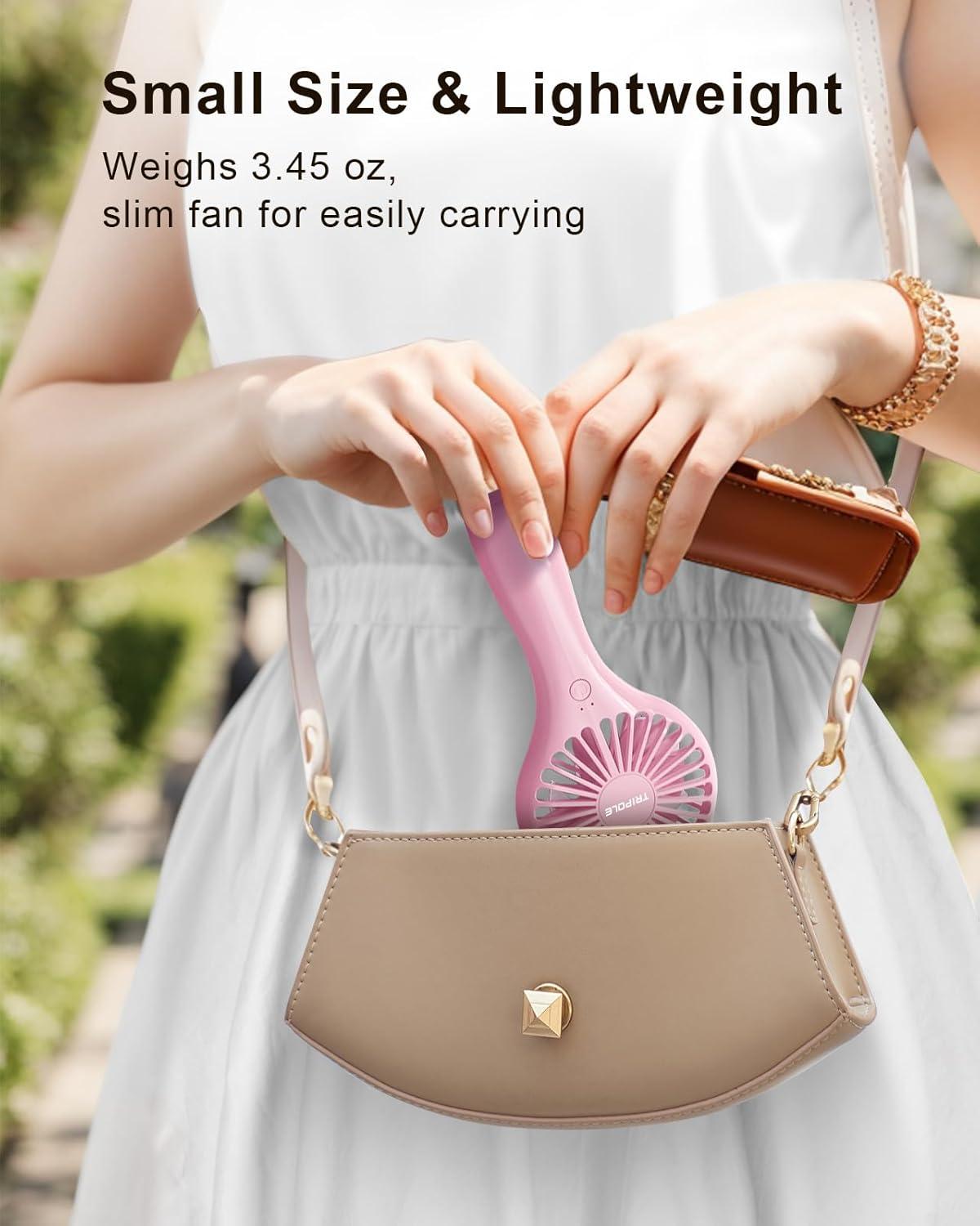 image:imageTriPole Portable Handheld Fan Mini Personal Fan with 3 Speeds Powerful Battery Hand Held Fans for Travel Trip Outdoor Concerts Cute Small Rechargeable Lash Fans for Makeup Skincare Drying CreamPink