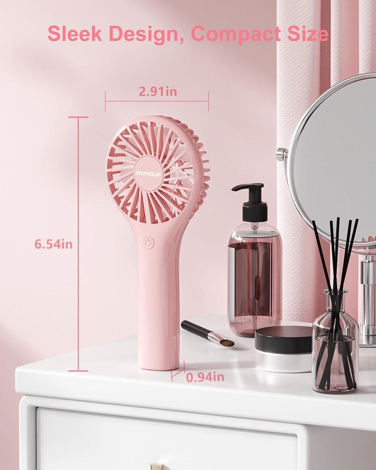 image:imageTriPole Portable Handheld Fan Mini Personal Fan with 3 Speeds Powerful Battery Hand Held Fans for Travel Trip Outdoor Concerts Cute Small Rechargeable Lash Fans for Makeup Skincare Drying CreamPink3 Speed