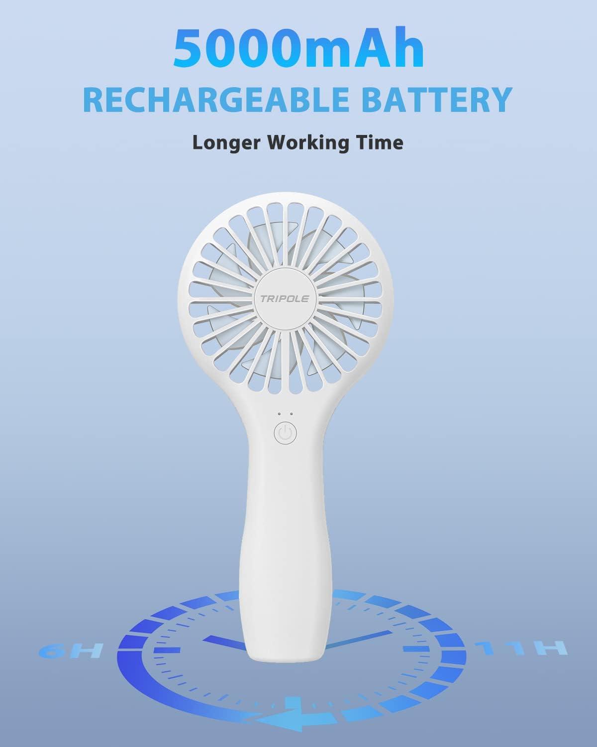 image:imageTriPole Portable Handheld Fan Mini Personal Fan with 3 Speeds Powerful Battery Hand Held Fans for Travel Trip Outdoor Concerts Cute Small Rechargeable Lash Fans for Makeup Skincare Drying CreamWhite