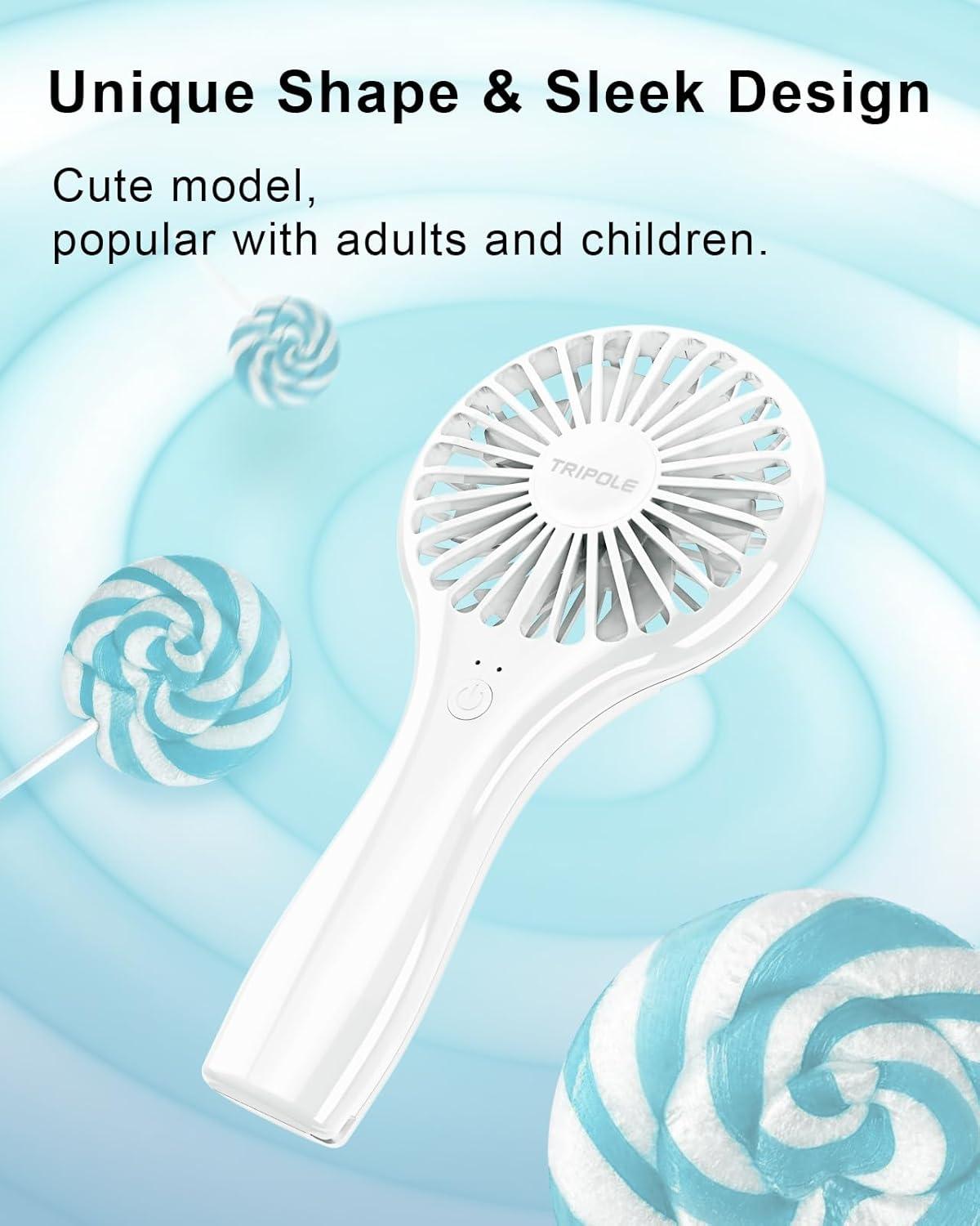 image:imageTriPole Portable Handheld Fan Mini Personal Fan with 3 Speeds Powerful Battery Hand Held Fans for Travel Trip Outdoor Concerts Cute Small Rechargeable Lash Fans for Makeup Skincare Drying CreamWhite