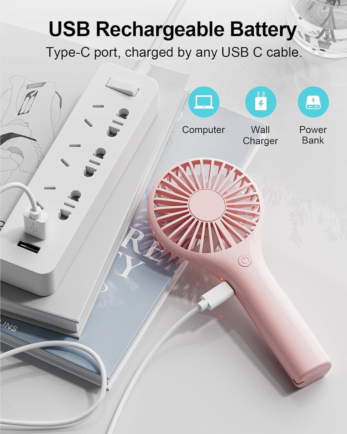 image:imageTriPole Portable Handheld Fan Mini Personal Fan with 3 Speeds Powerful Battery Hand Held Fans for Travel Trip Outdoor Concerts Cute Small Rechargeable Lash Fans for Makeup Skincare Drying Cream2Pack Pink3 Speed