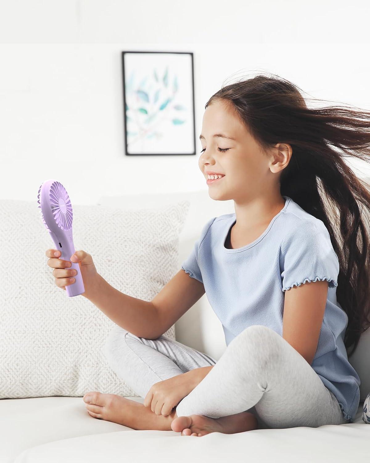 image:imageTriPole Portable Handheld Fan Mini Personal Fan with 3 Speeds Powerful Battery Hand Held Fans for Travel Trip Outdoor Concerts Cute Small Rechargeable Lash Fans for Makeup Skincare Drying CreamPurple