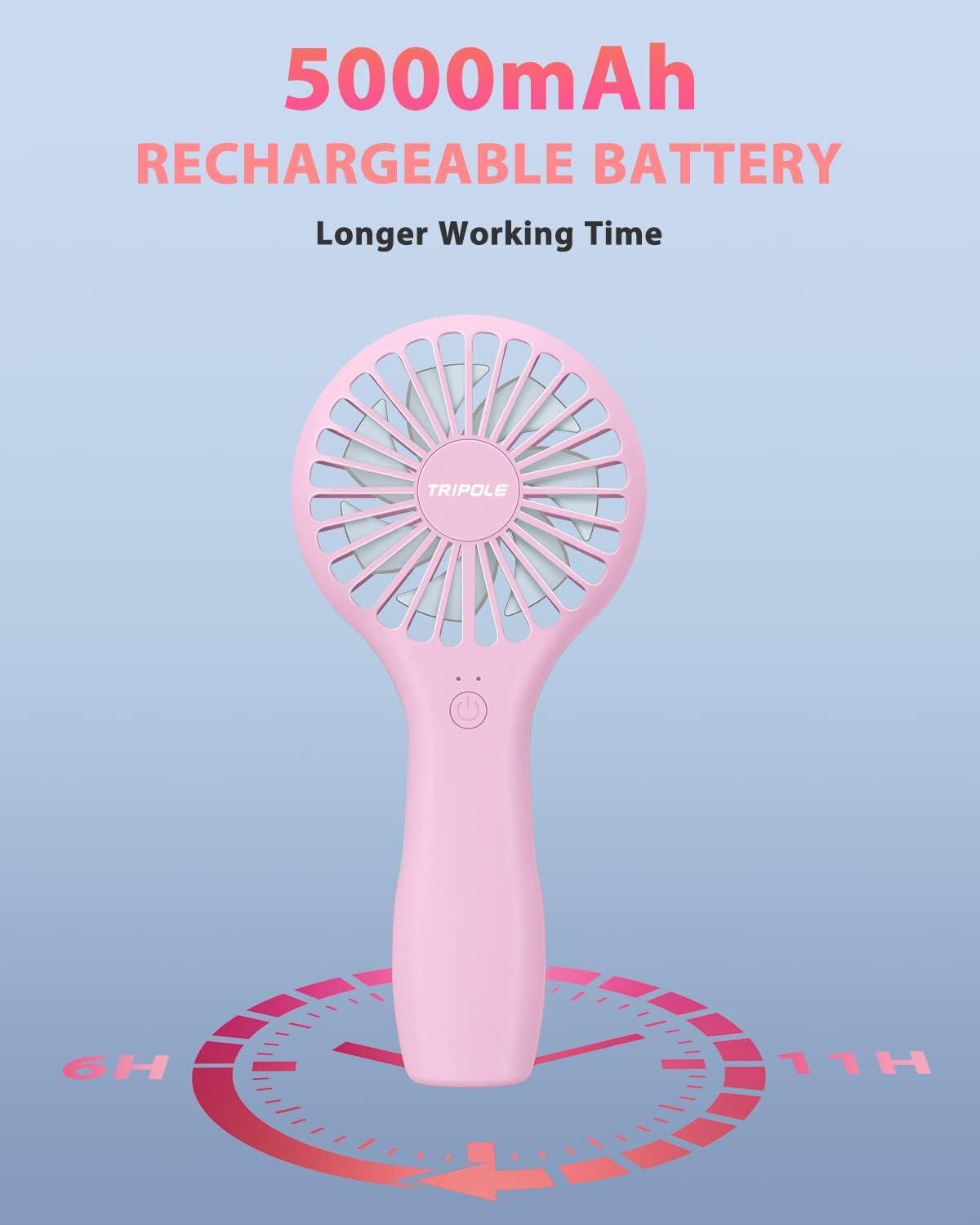 image:imageTriPole Portable Handheld Fan Mini Personal Fan with 3 Speeds Powerful Battery Hand Held Fans for Travel Trip Outdoor Concerts Cute Small Rechargeable Lash Fans for Makeup Skincare Drying CreamPink