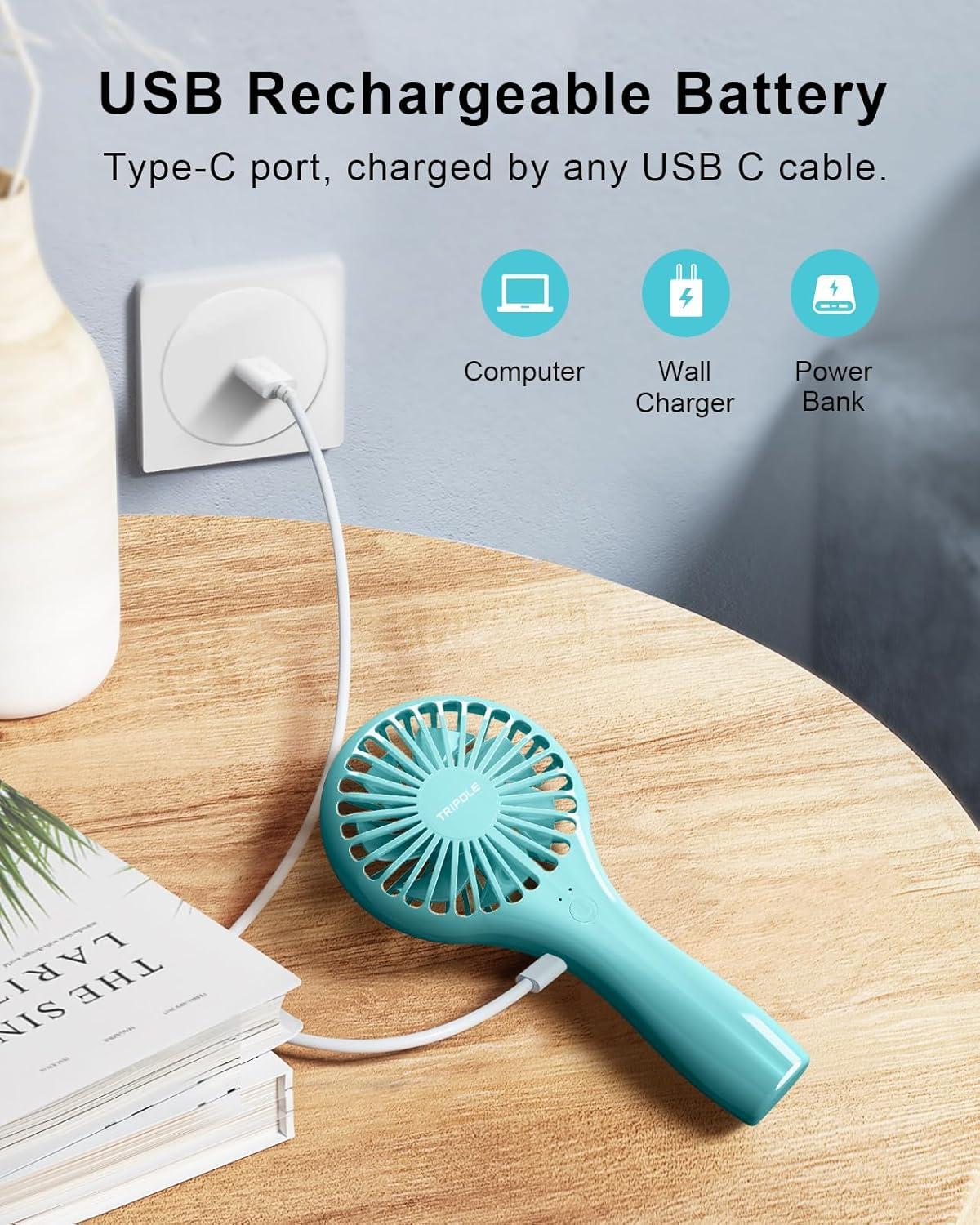 image:imageTriPole Portable Handheld Fan Mini Personal Fan with 3 Speeds Powerful Battery Hand Held Fans for Travel Trip Outdoor Concerts Cute Small Rechargeable Lash Fans for Makeup Skincare Drying CreamBlue Blue
