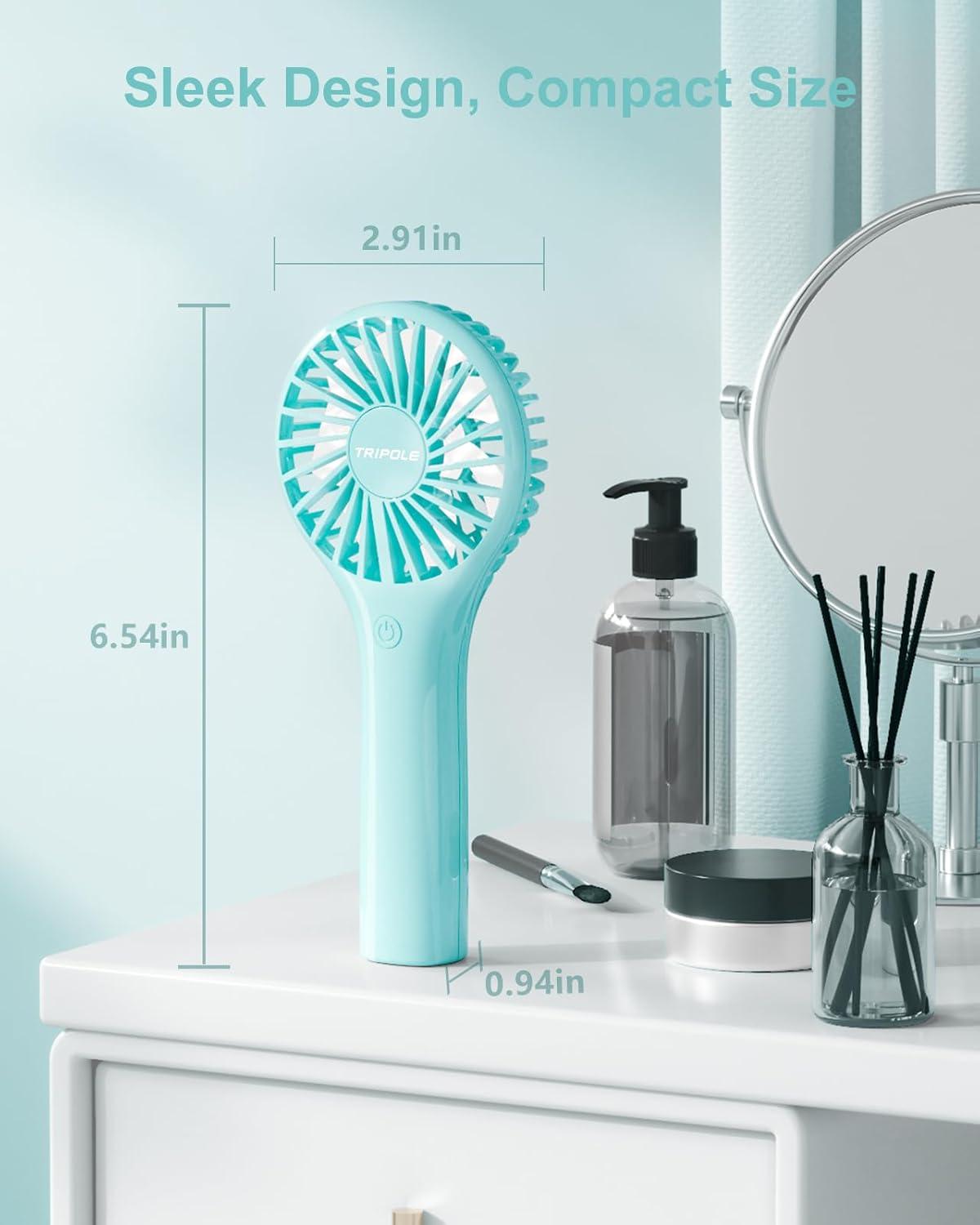 image:imageTriPole Portable Handheld Fan Mini Personal Fan with 3 Speeds Powerful Battery Hand Held Fans for Travel Trip Outdoor Concerts Cute Small Rechargeable Lash Fans for Makeup Skincare Drying CreamCyan3 Speed