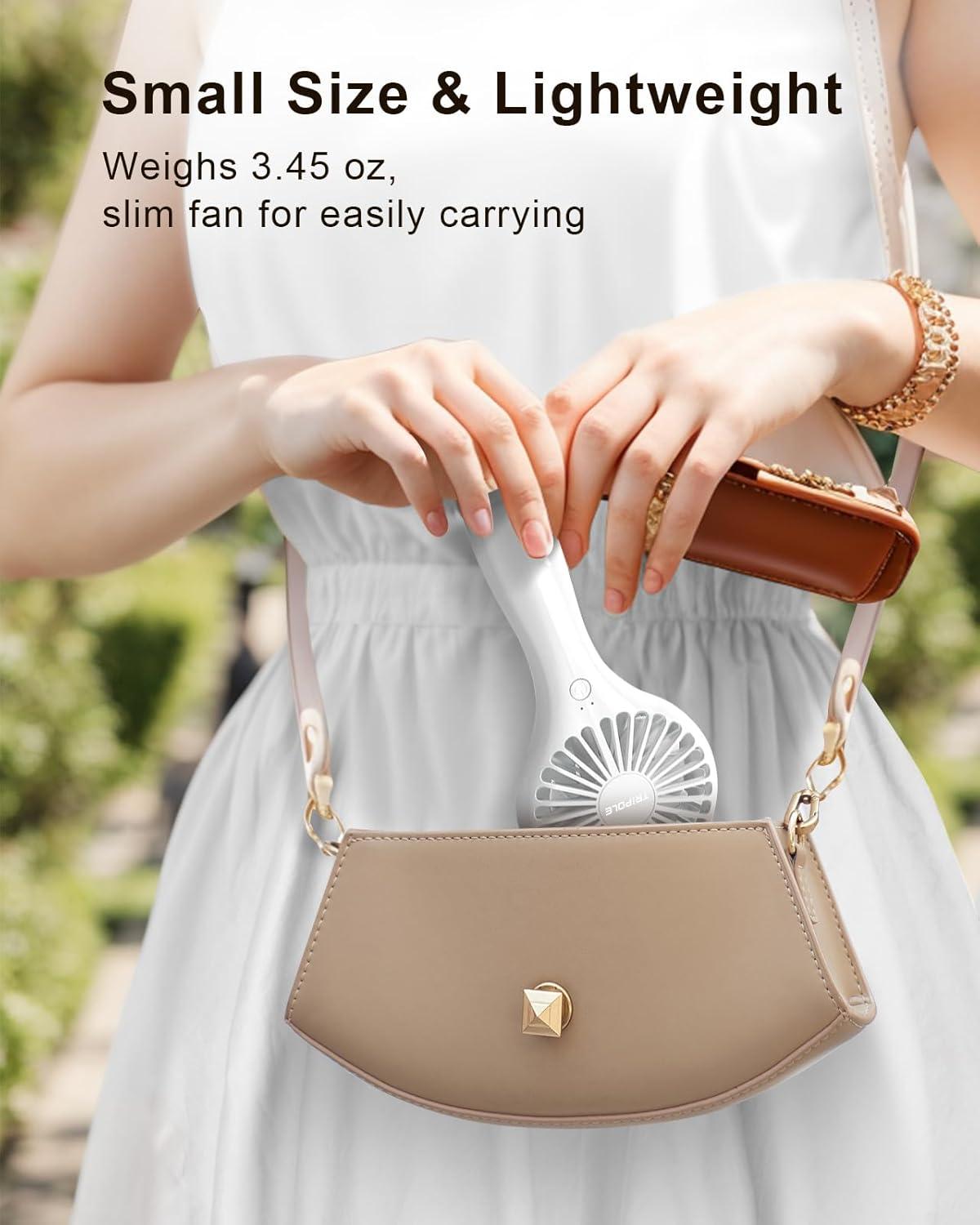 image:imageTriPole Portable Handheld Fan Mini Personal Fan with 3 Speeds Powerful Battery Hand Held Fans for Travel Trip Outdoor Concerts Cute Small Rechargeable Lash Fans for Makeup Skincare Drying CreamWhite