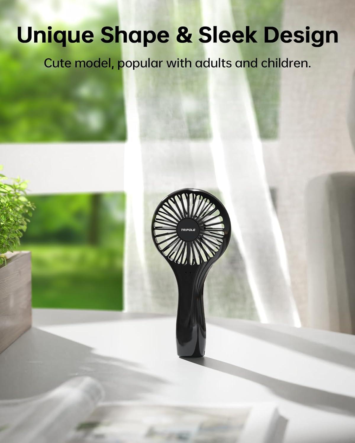 image:imageTriPole Portable Handheld Fan Mini Personal Fan with 3 Speeds Powerful Battery Hand Held Fans for Travel Trip Outdoor Concerts Cute Small Rechargeable Lash Fans for Makeup Skincare Drying CreamBlack