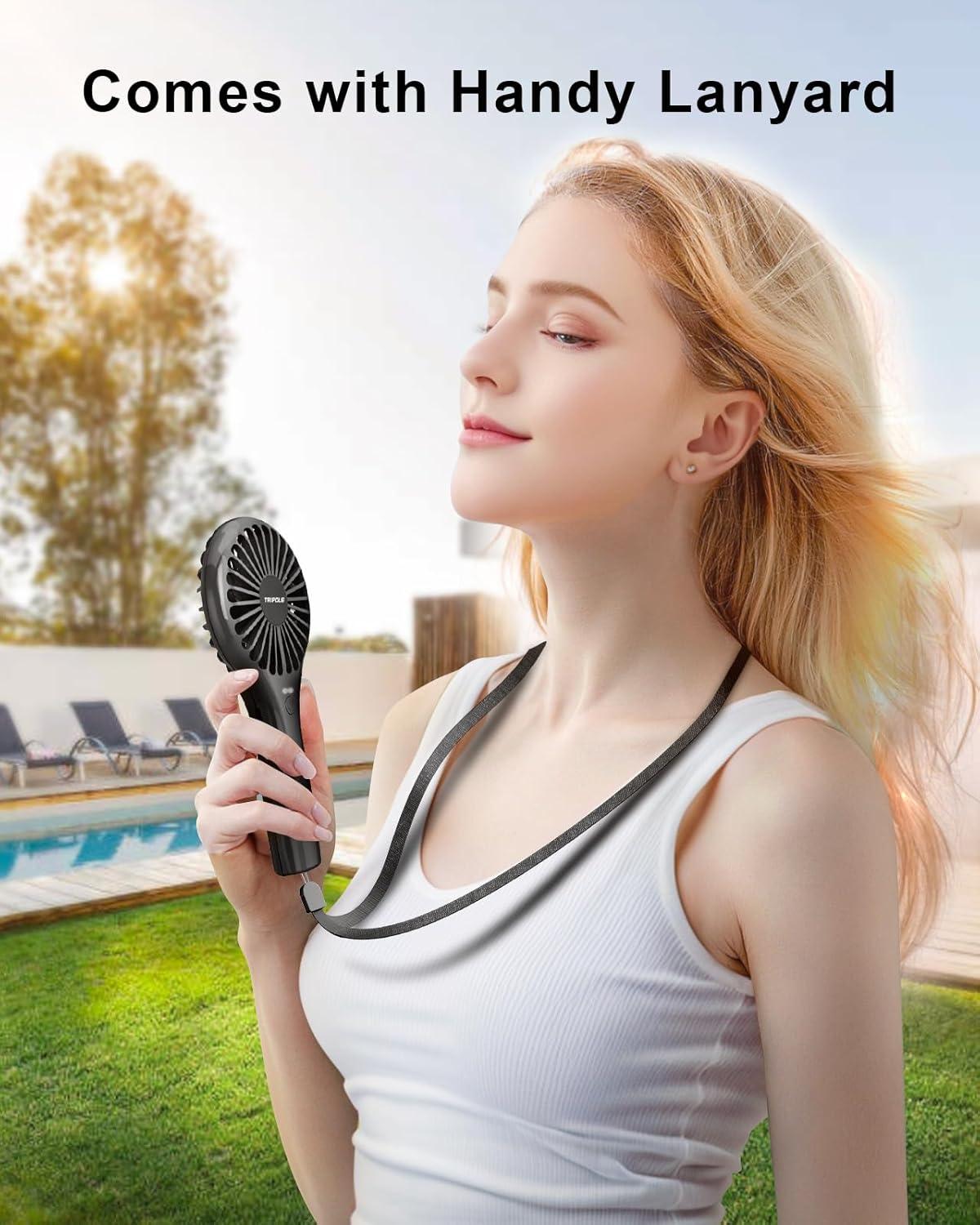 image:imageTriPole Portable Handheld Fan Mini Personal Fan with 3 Speeds Powerful Battery Hand Held Fans for Travel Trip Outdoor Concerts Cute Small Rechargeable Lash Fans for Makeup Skincare Drying CreamBlack