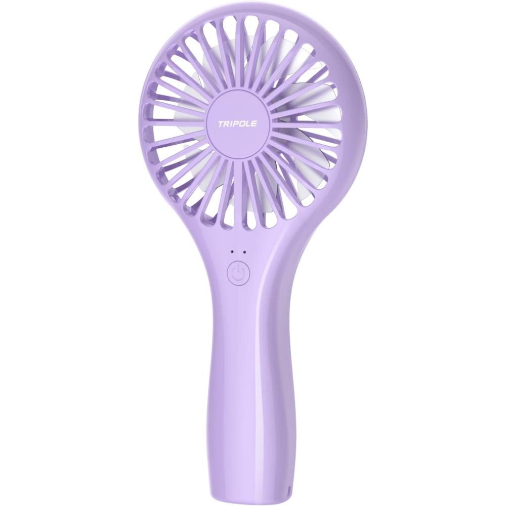 image:imageTriPole Portable Handheld Fan Mini Personal Fan with 3 Speeds Powerful Battery Hand Held Fans for Travel Trip Outdoor Concerts Cute Small Rechargeable Lash Fans for Makeup Skincare Drying CreamPurple