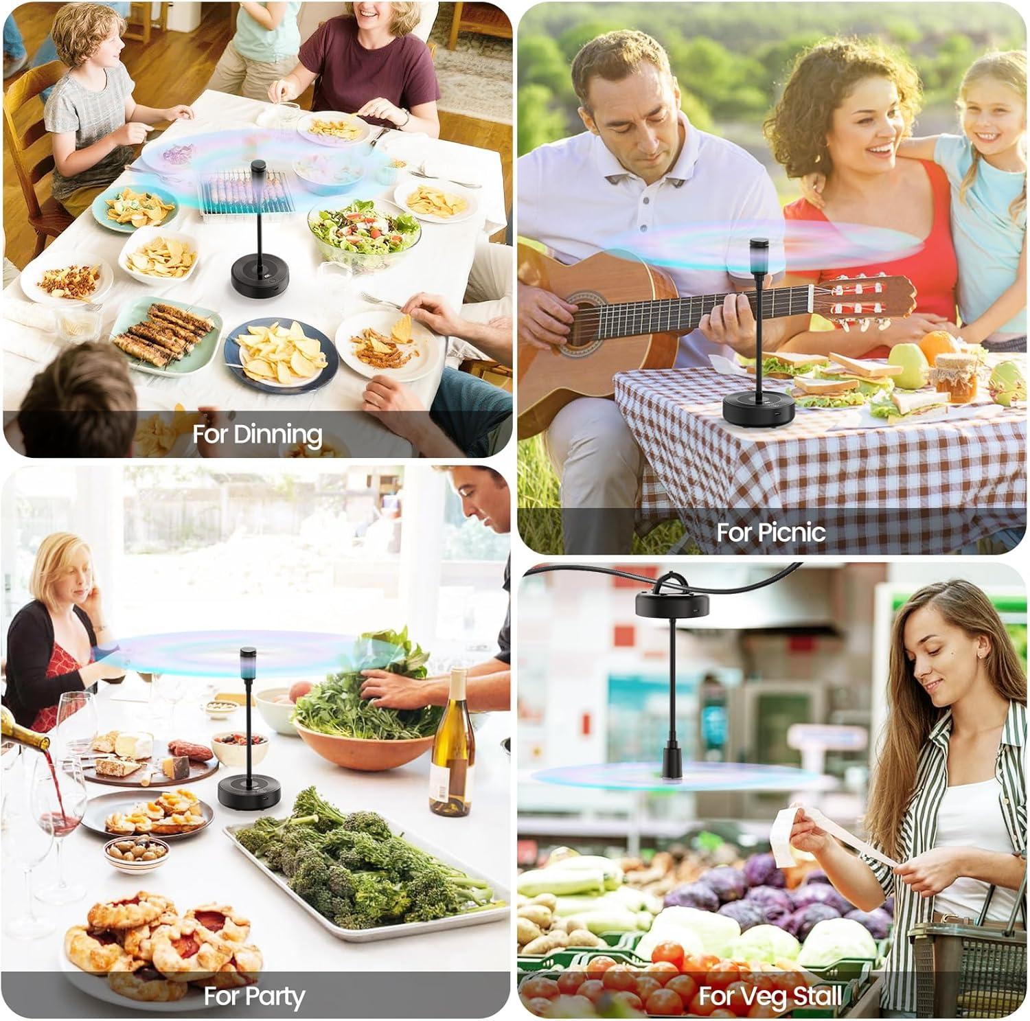 image:imageTriPole Fly Fans for Tables 2000mAh Rechargeable Battery Operated Food Fan Lasts 20 Hrs with LED Display Portable Fly Table Fan Indoor Outdoor for Picnic Party BBQ Kitchen Patio 4 PackBlack