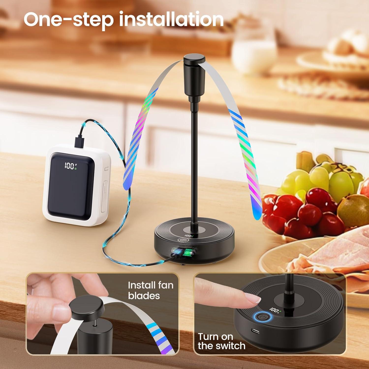 image:imageTriPole Fly Fans for Tables 2000mAh Rechargeable Battery Operated Food Fan Lasts 20 Hrs with LED Display Portable Fly Table Fan Indoor Outdoor for Picnic Party BBQ Kitchen Patio 4 PackBlack
