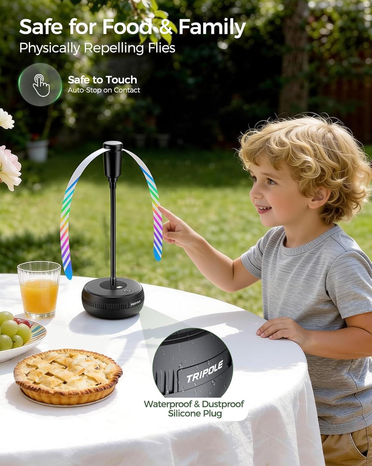 image:imageTriPole Fly Fans for Tables Food Fans 2000mAh Rechargeable Table Fan Portable Fly Spinners with LED Display 20H Runtime for Outdoor Picnic BBQ Patio Parties Camping Kitchen 4 Pack BlackBlack