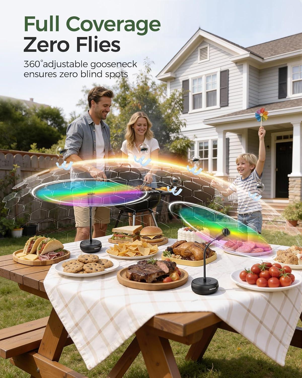 image:imageTriPole Fly Fans for Tables Food Fans 2000mAh Rechargeable Table Fan Portable Fly Spinners with LED Display 20H Runtime for Outdoor Picnic BBQ Patio Parties Camping Kitchen 4 Pack BlackBlack
