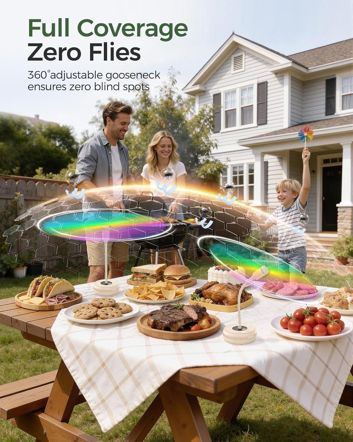 image:imageTriPole Fly Fans for Tables Food Fans 2000mAh Rechargeable Table Fan Portable Fly Spinners with LED Display 20H Runtime for Outdoor Picnic BBQ Patio Parties Camping Kitchen 4 Pack BlackBeige