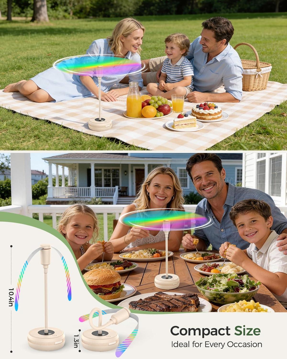 image:imageTriPole Fly Fans for Tables Food Fans 2000mAh Rechargeable Table Fan Portable Fly Spinners with LED Display 20H Runtime for Outdoor Picnic BBQ Patio Parties Camping Kitchen 4 Pack BlackBeige