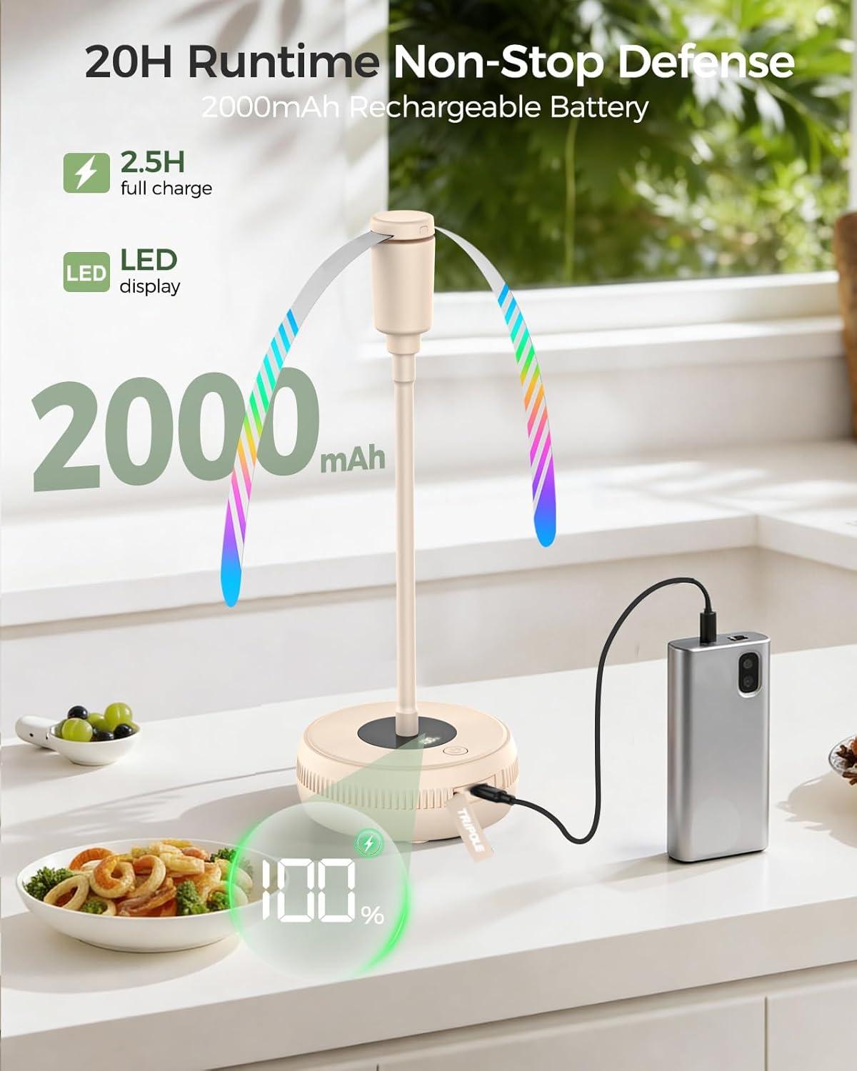 image:imageTriPole Fly Fans for Tables Food Fans 2000mAh Rechargeable Table Fan Portable Fly Spinners with LED Display 20H Runtime for Outdoor Picnic BBQ Patio Parties Camping Kitchen 4 Pack BlackBeige