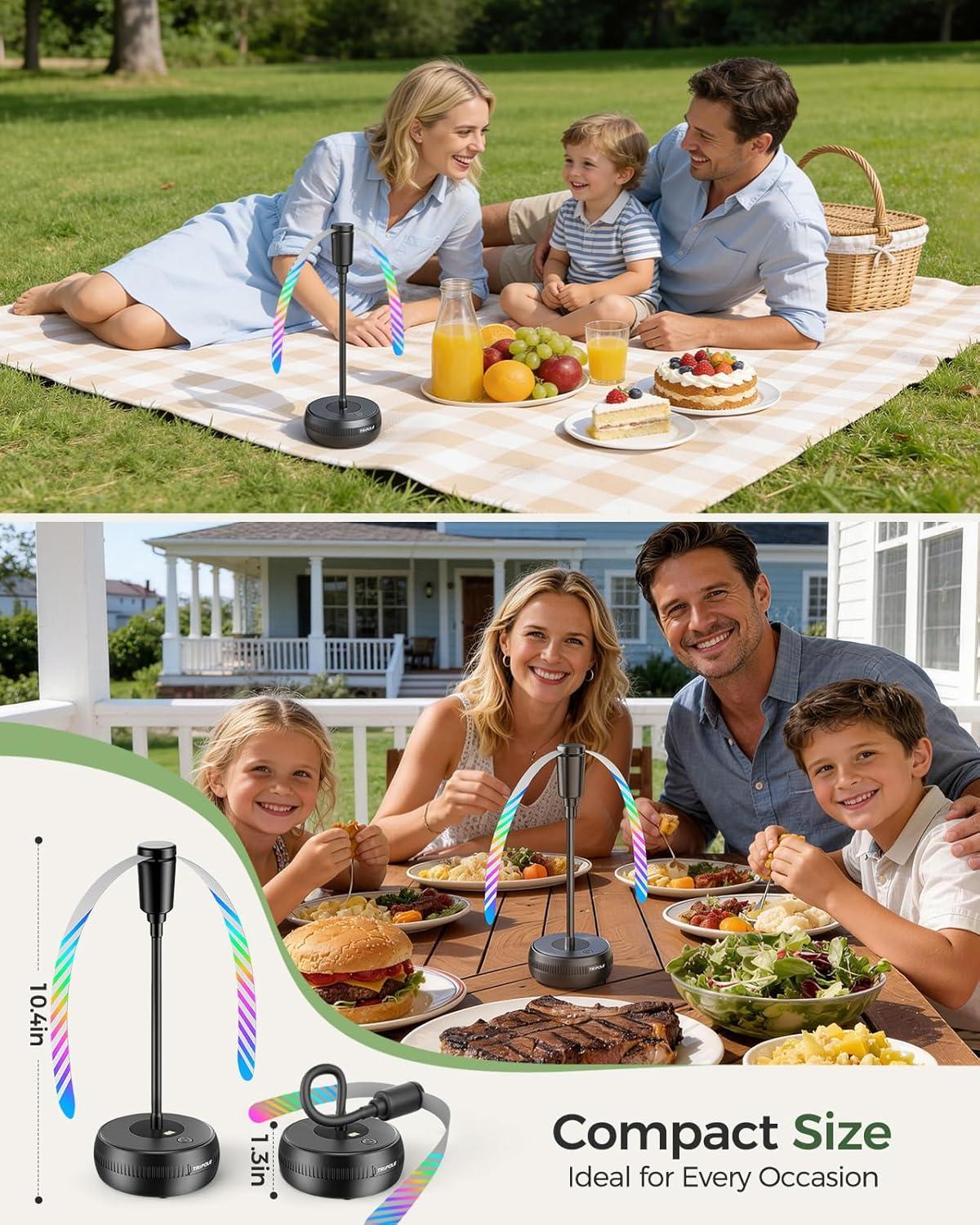 image:imageTriPole Fly Fans for Tables Food Fans 2000mAh Rechargeable Table Fan Portable Fly Spinners with LED Display 20H Runtime for Outdoor Picnic BBQ Patio Parties Camping Kitchen 4 Pack BlackBlack