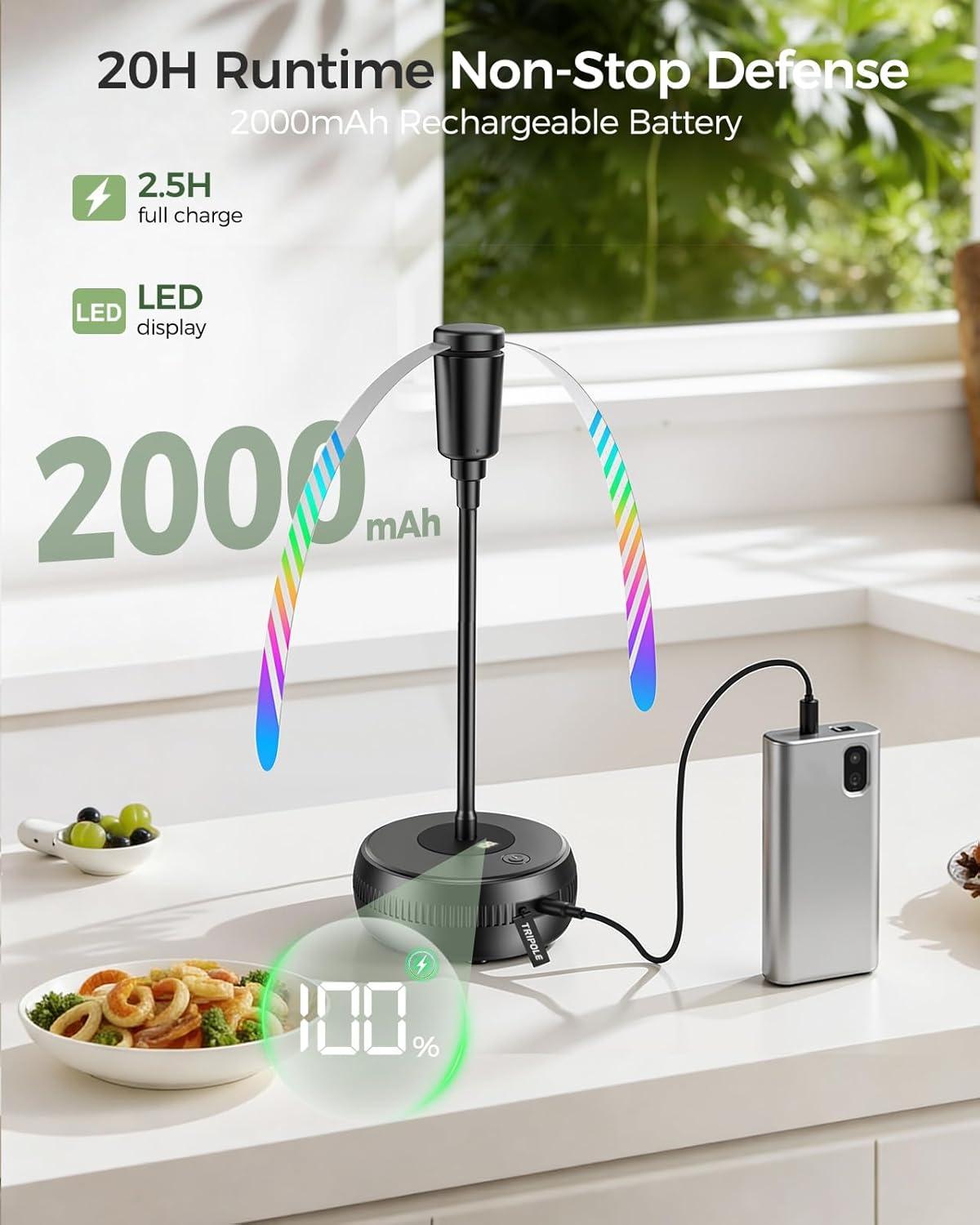 image:imageTriPole Fly Fans for Tables Food Fans 2000mAh Rechargeable Table Fan Portable Fly Spinners with LED Display 20H Runtime for Outdoor Picnic BBQ Patio Parties Camping Kitchen 4 Pack BlackBlack