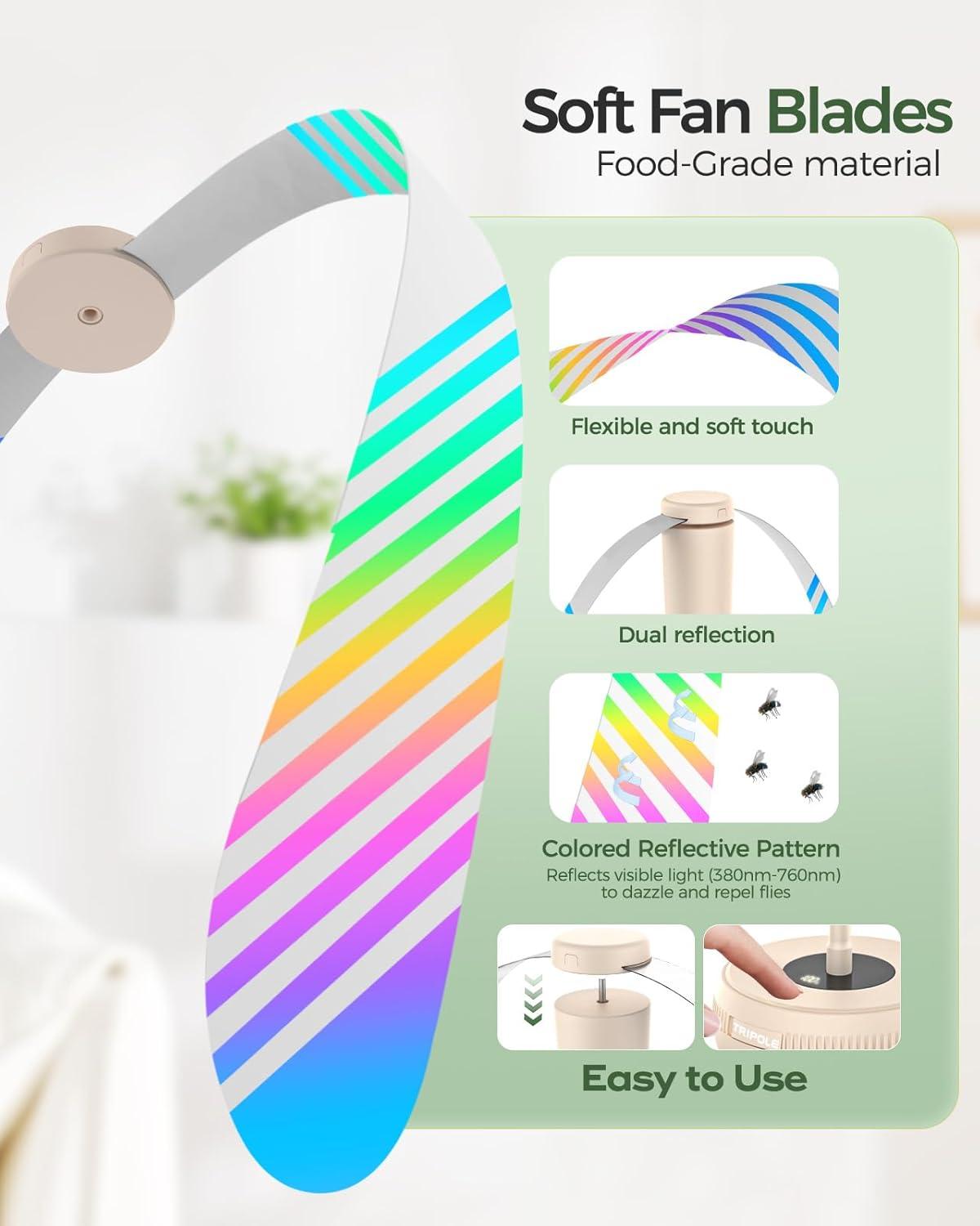 image:imageTriPole Fly Fans for Tables Food Fans 2000mAh Rechargeable Table Fan Portable Fly Spinners with LED Display 20H Runtime for Outdoor Picnic BBQ Patio Parties Camping Kitchen 4 Pack BlackBeige