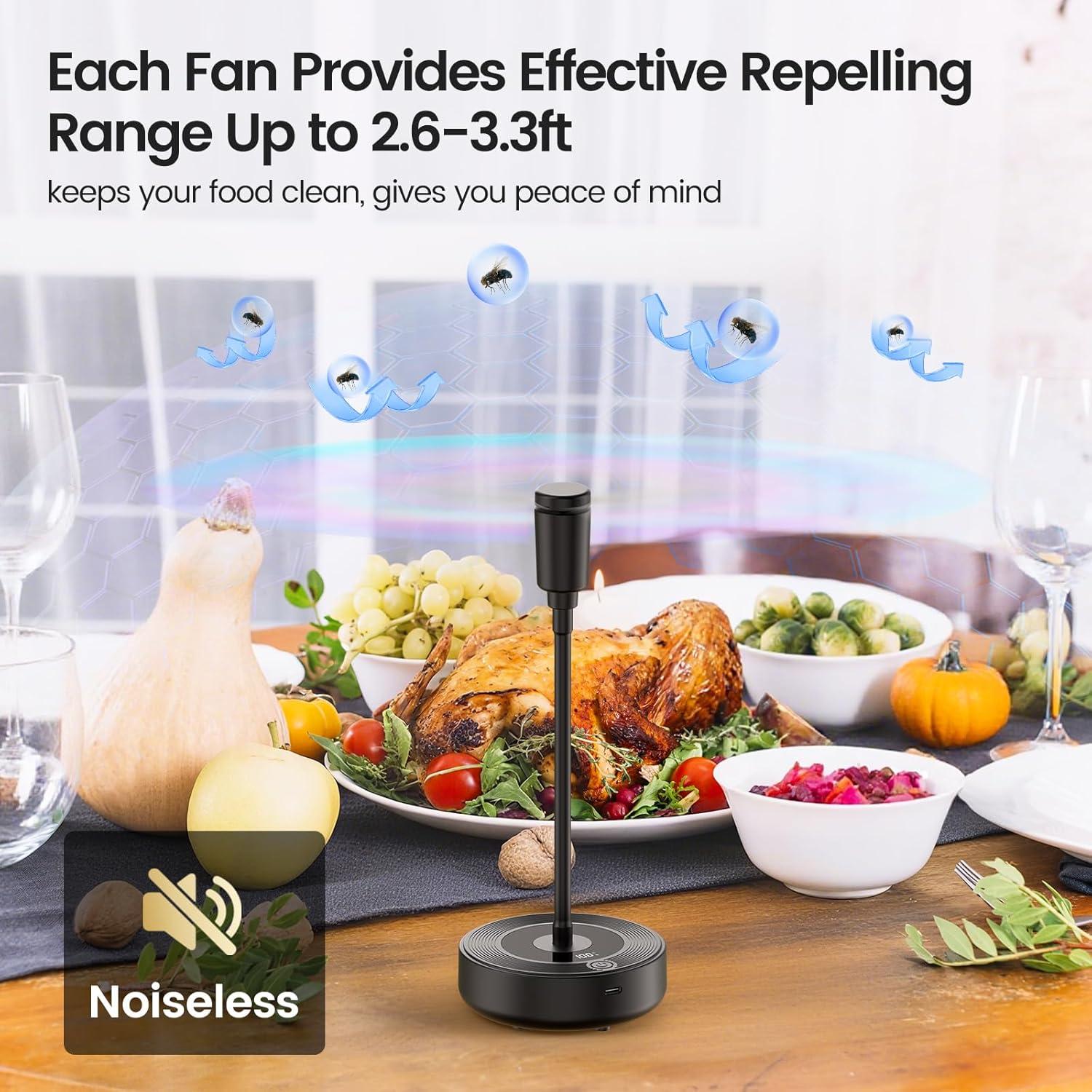 image:imageTriPole Fly Fans for Tables 2000mAh Rechargeable Battery Operated Food Fan Lasts 20 Hrs with LED Display Portable Fly Table Fan Indoor Outdoor for Picnic Party BBQ Kitchen Patio 4 Pack WhiteBlack
