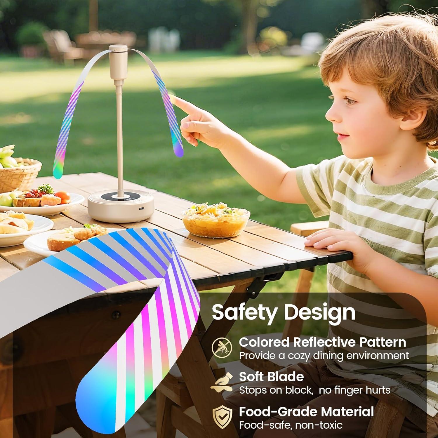 image:imageTriPole Fly Fans for Tables 2000mAh Rechargeable Battery Operated Food Fan Lasts 20 Hrs with LED Display Portable Fly Table Fan Indoor Outdoor for Picnic Party BBQ Kitchen Patio 4 Pack WhiteBeige