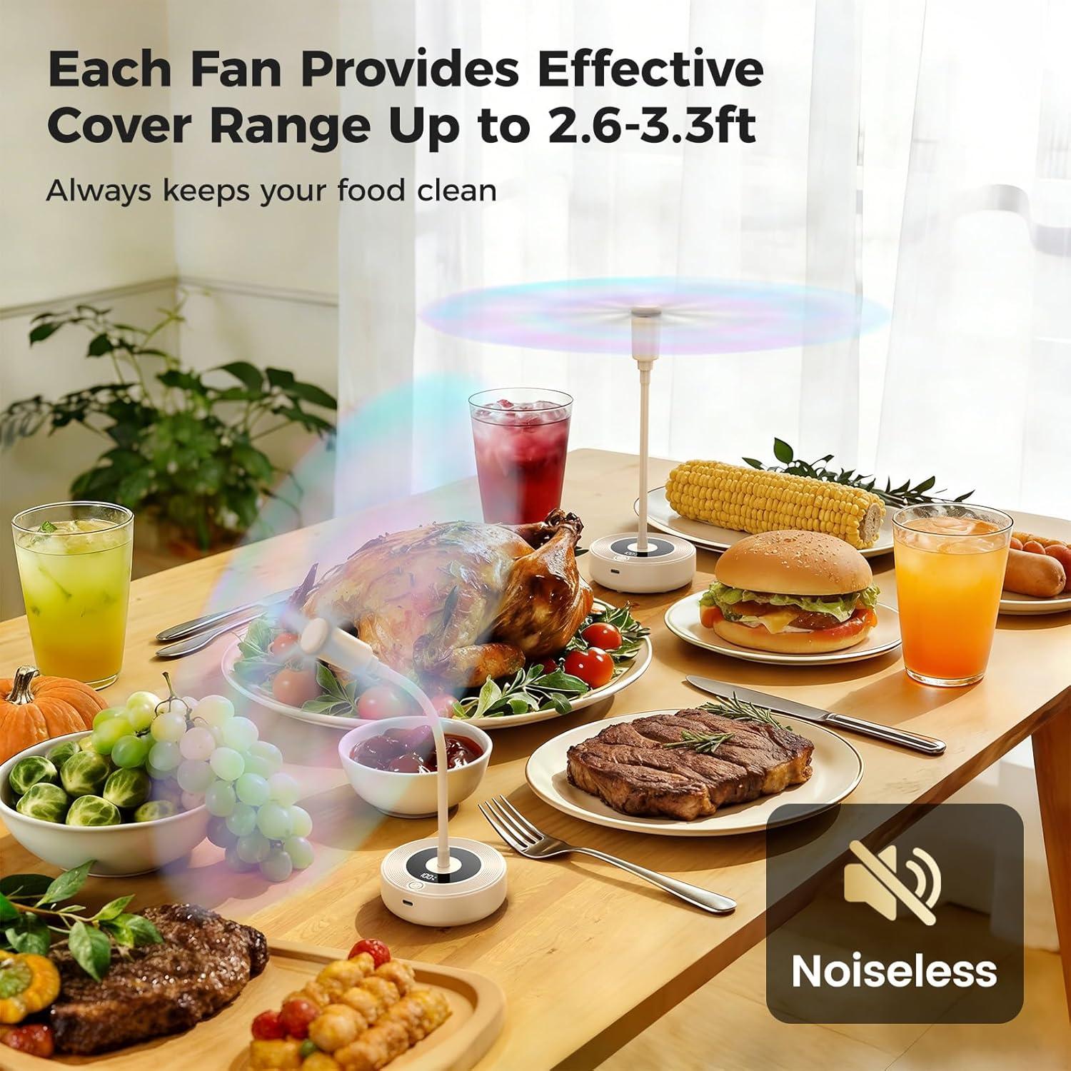 image:imageTriPole Fly Fans for Tables 2000mAh Rechargeable Battery Operated Food Fan Lasts 20 Hrs with LED Display Portable Fly Table Fan Indoor Outdoor for Picnic Party BBQ Kitchen Patio 4 Pack WhiteBeige