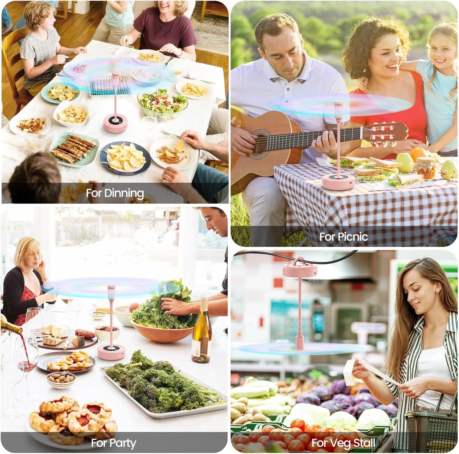 image:imageTriPole Fly Fans for Tables 2000mAh Rechargeable Battery Operated Food Fan Lasts 20 Hrs with LED Display Portable Fly Table Fan Indoor Outdoor for Picnic Party BBQ Kitchen Patio 4 Pack WhitePink