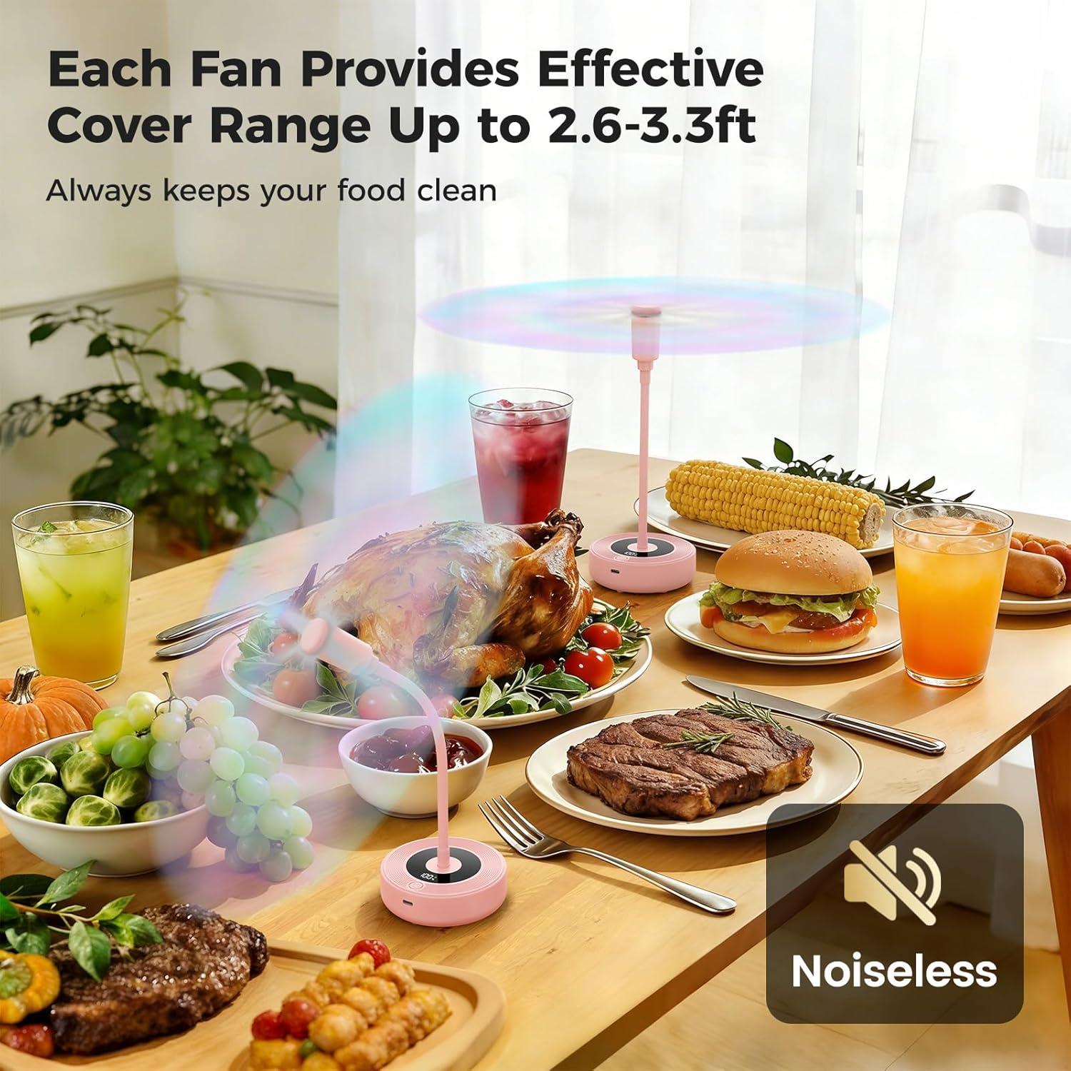 image:imageTriPole Fly Fans for Tables 2000mAh Rechargeable Battery Operated Food Fan Lasts 20 Hrs with LED Display Portable Fly Table Fan Indoor Outdoor for Picnic Party BBQ Kitchen Patio 4 Pack WhitePink